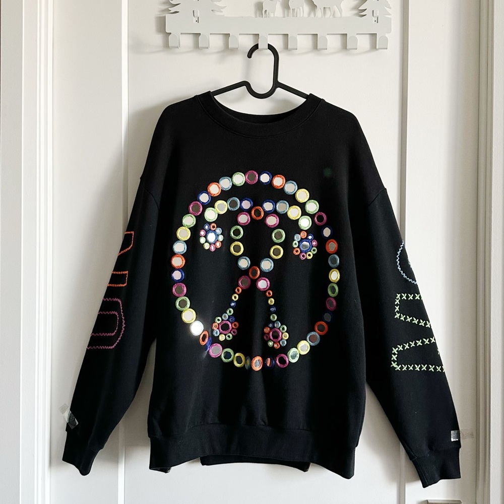 Moschino Paris Black Cotton Sweatshirt with Colorful Embroidery